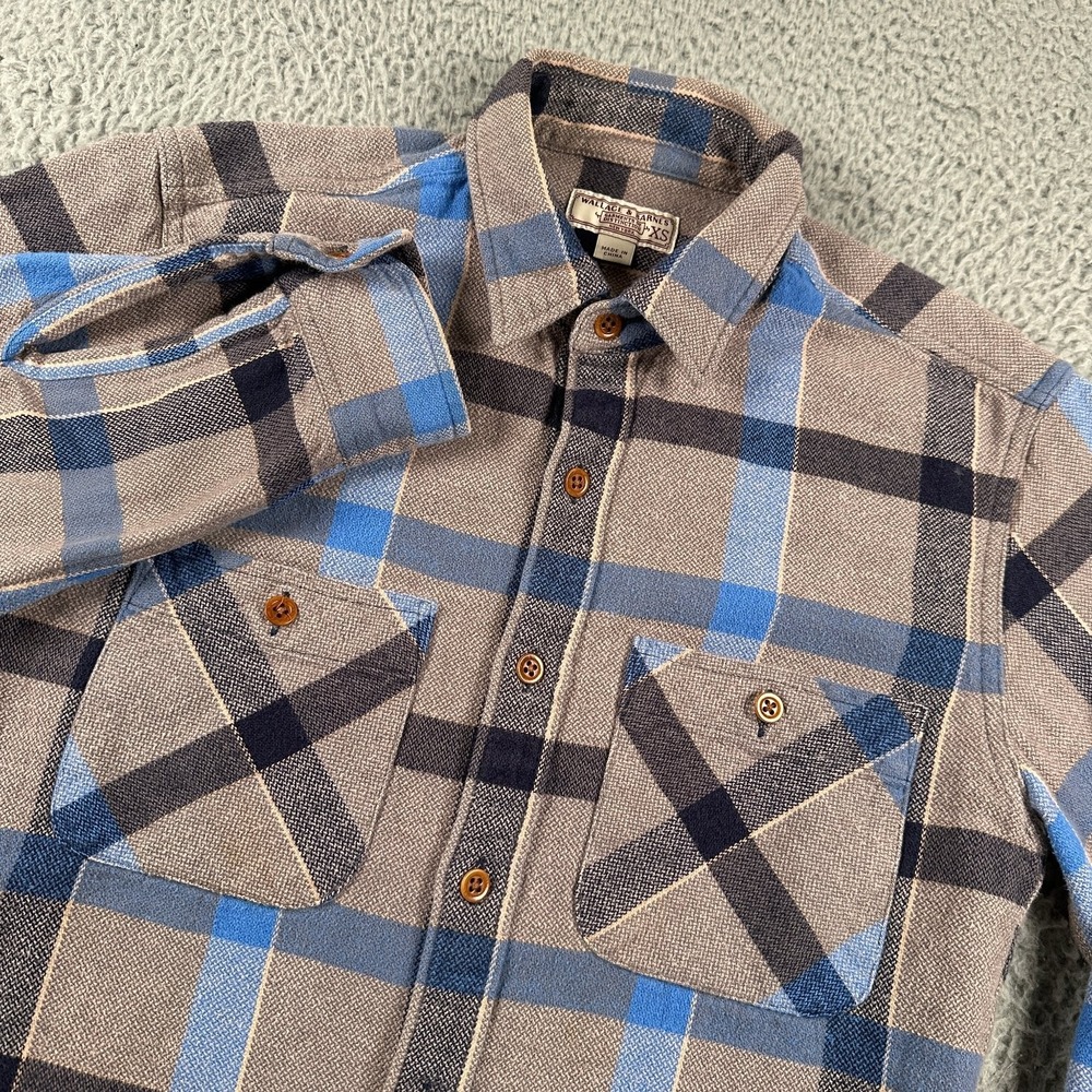 Wallace & Barnes Men's Blanket Shirt Button‎ Down XS Blue Gray Plaid Cotton